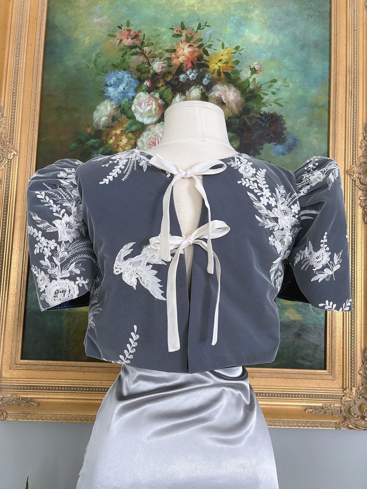 Cropped Blue Floral Filipiniana Top