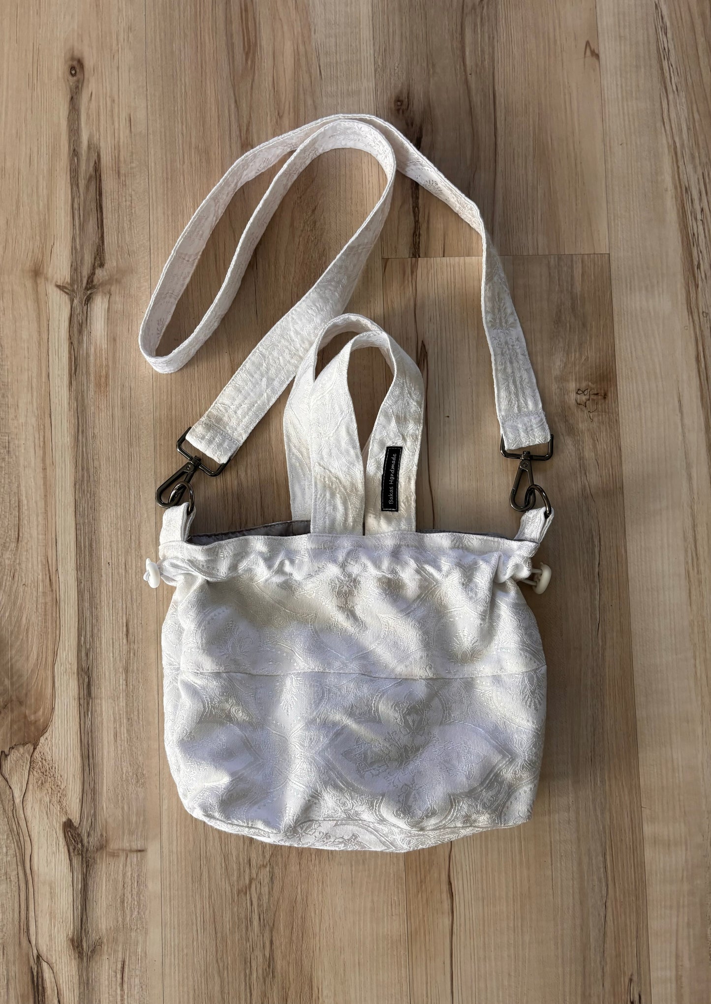 Mini White Draw Tote with Removal Over-the-Shoulder Strap