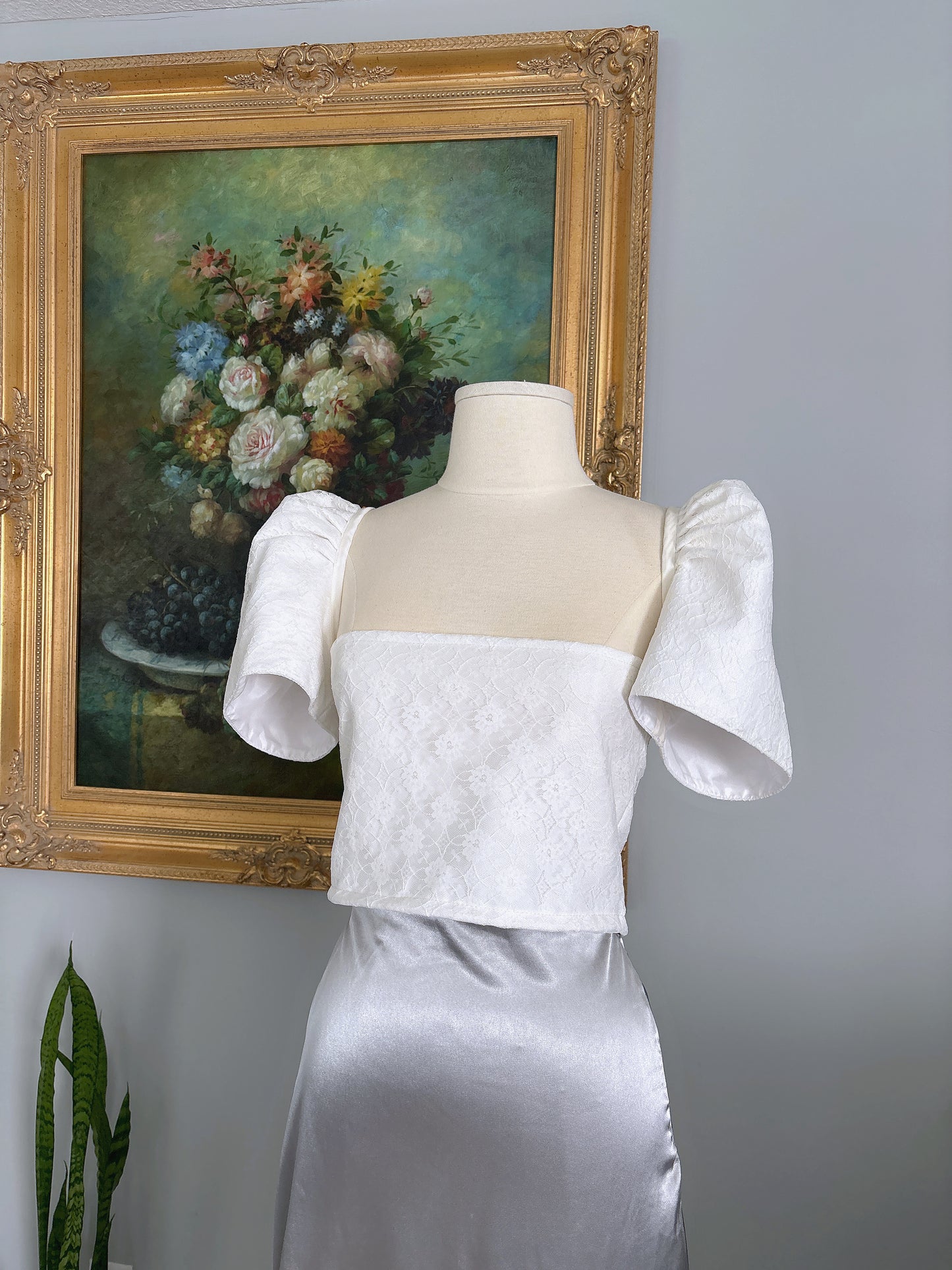Cropped White Lace Filipiniana Top