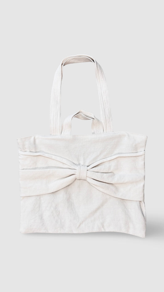 White Tote Bag With Large Bow