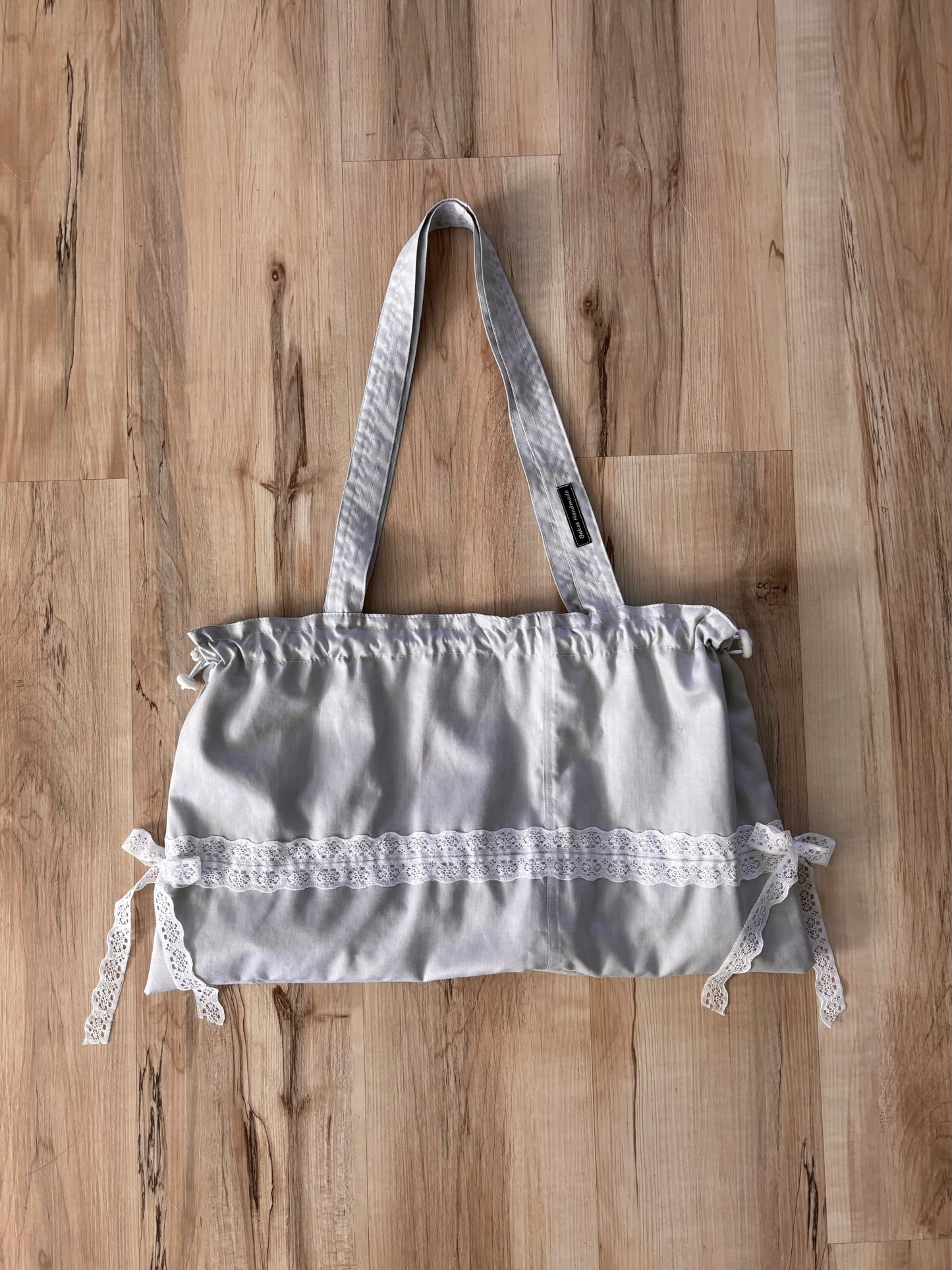 Baby Blue Draw Tote with Lace and Bow Details