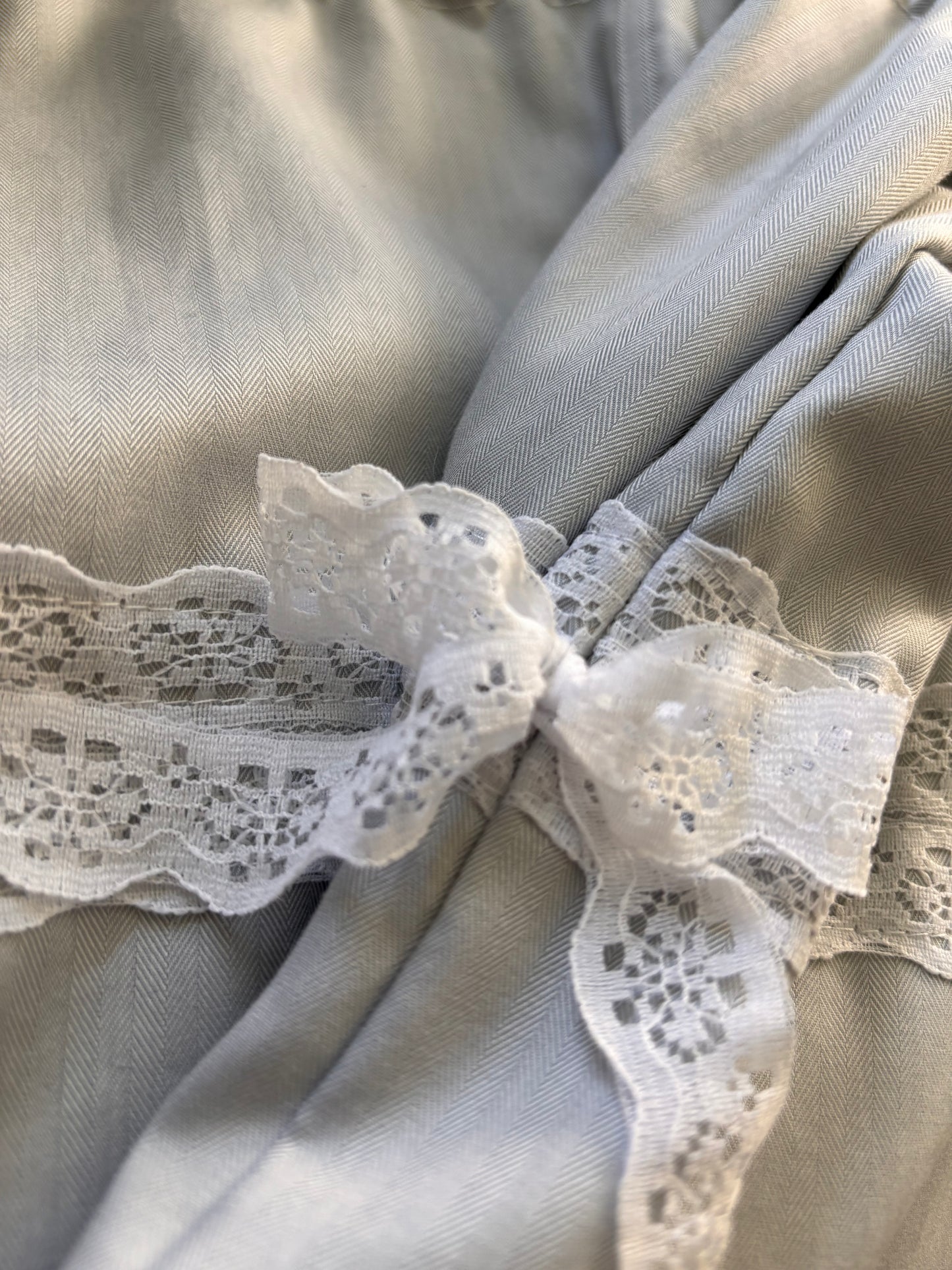 Baby Blue Draw Tote with Lace and Bow Details