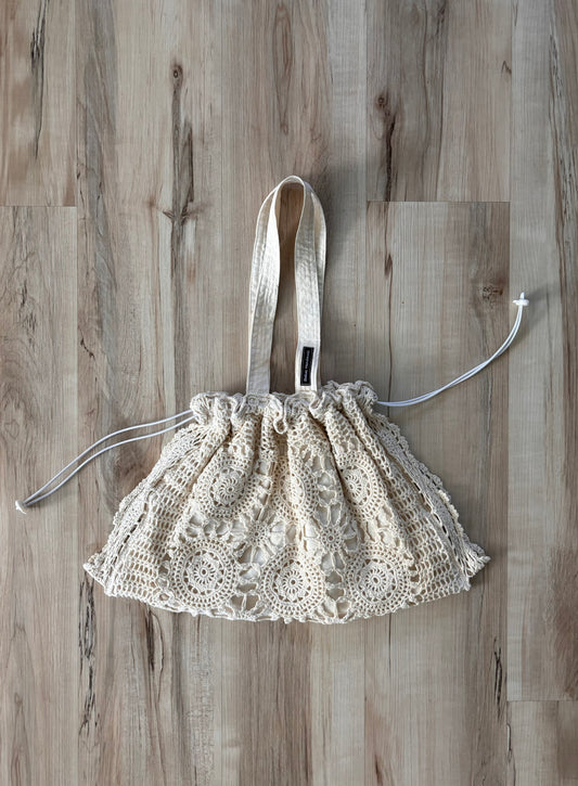 Beige Crochet Draw Tote