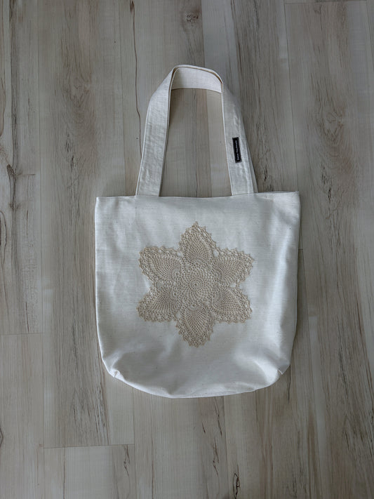 Beige Tote Bag With Brown Star - Large