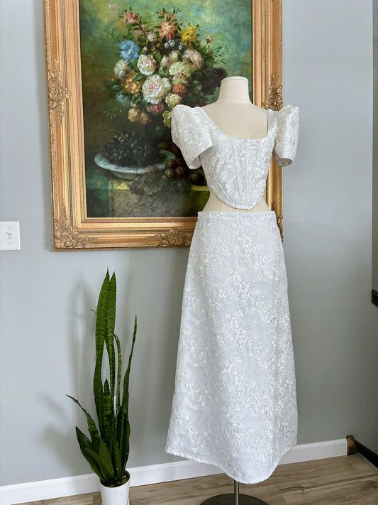 Long White Floral Skirt