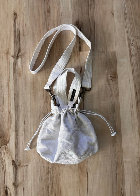 Mini White Draw Tote with Removal Over-the-Shoulder Strap