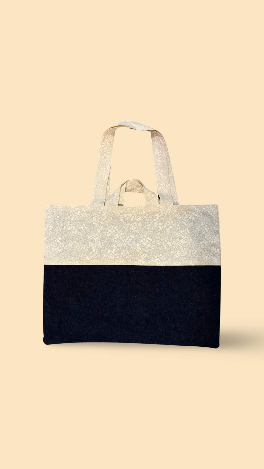 Off White Floral and Denim Tote Bag