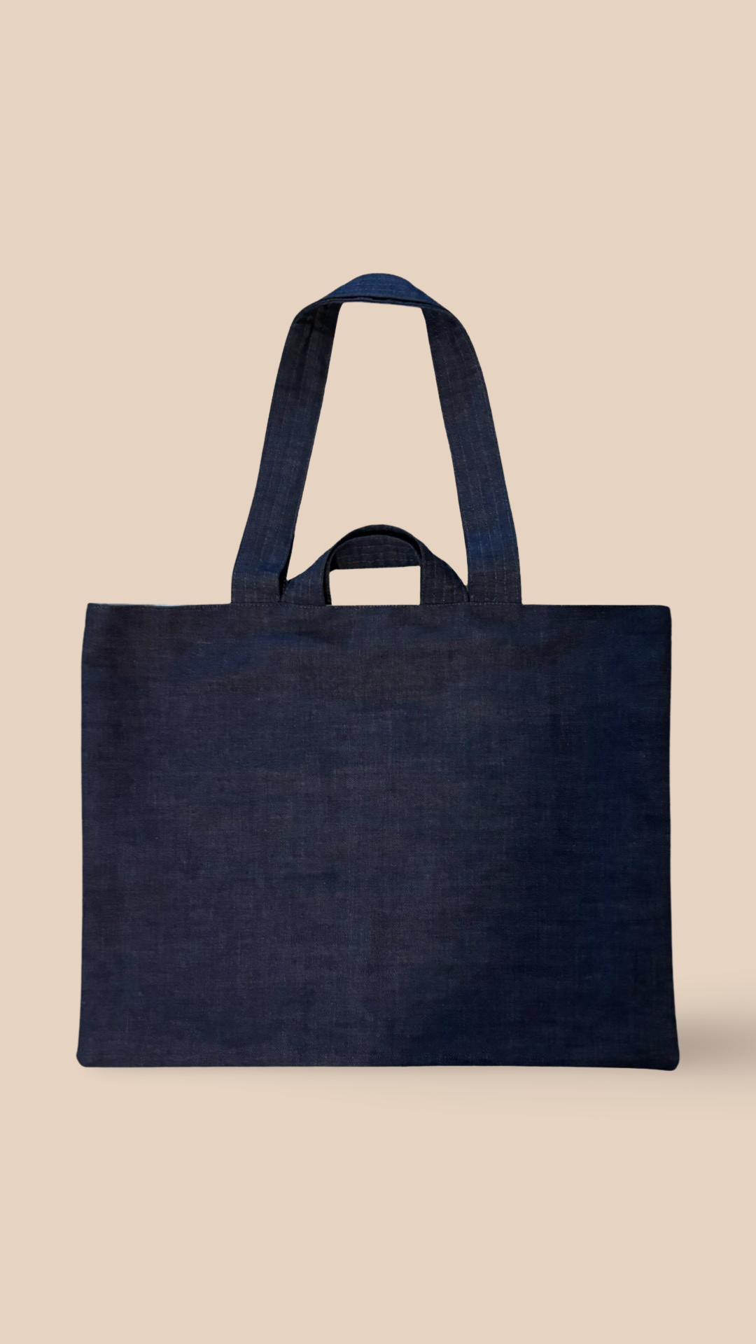 Dark Denim Tote Bag With Brown Bows