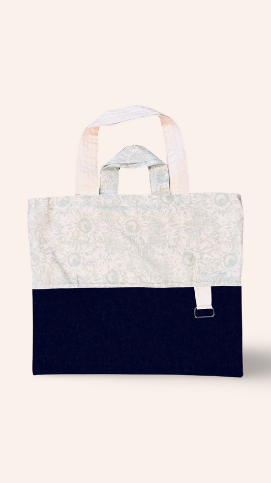 Light Blue Floral And Denim Tote Bag